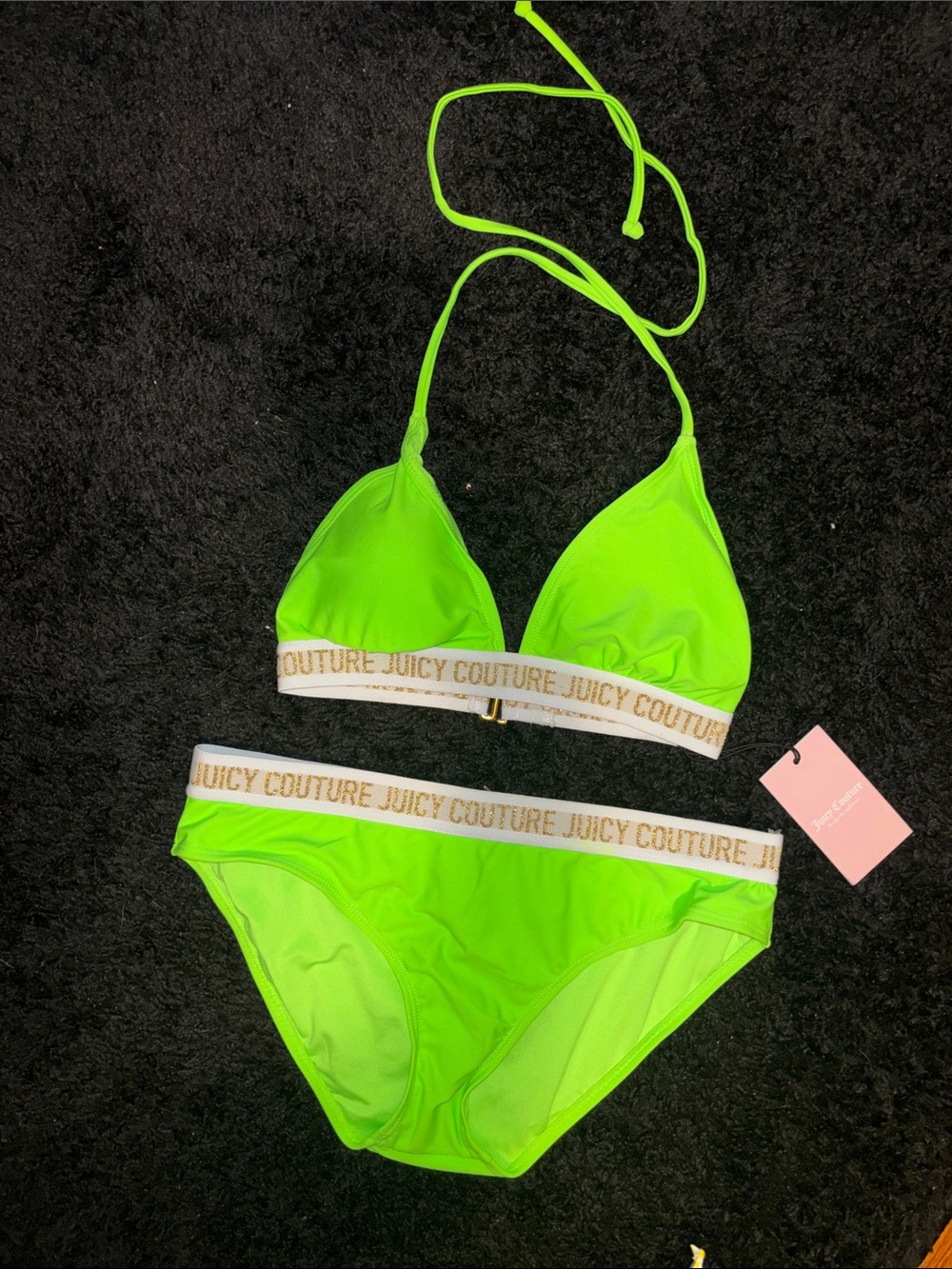 NWT Juicy Couture Neon Lime Triangle Bikini Set